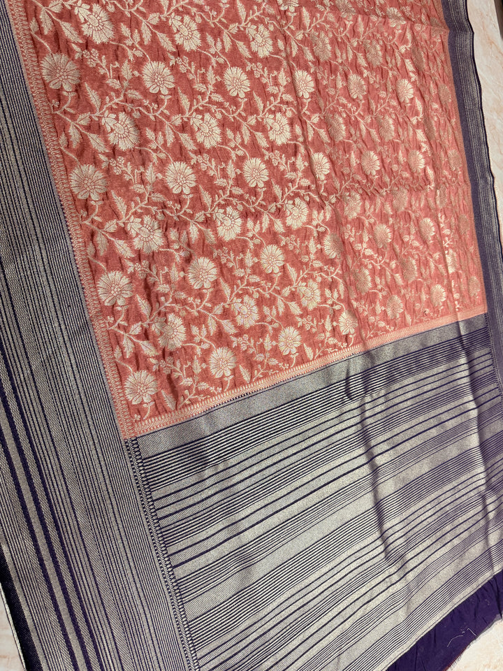 PAPER SILK WITH FLORAL JAAL DESIGN IN DUSTY CORAL COLOUR SHADE