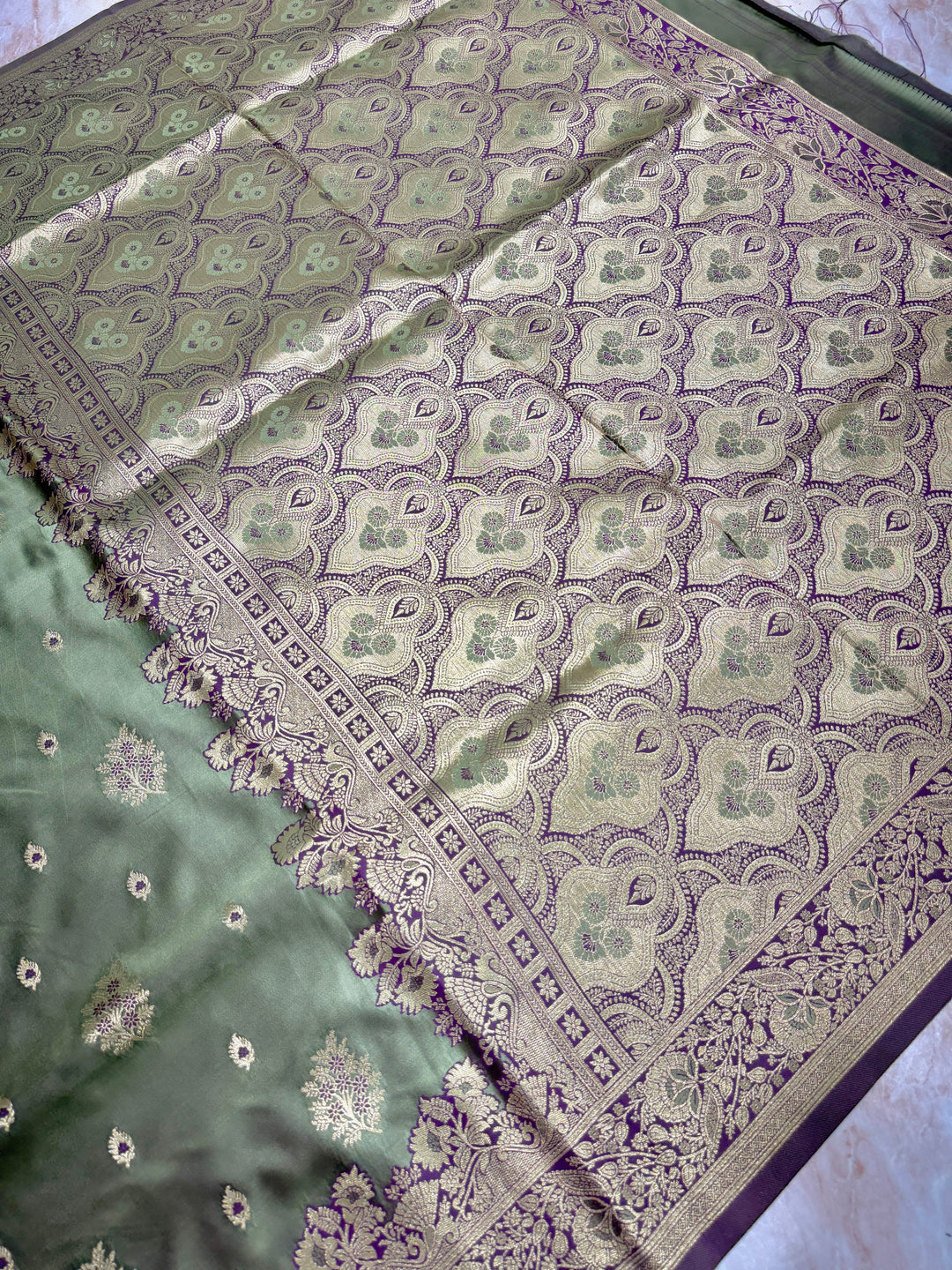 MAHENDI COLOUR WITH MASHRU KATAN FABRIC IN MEENAKARI SAREE