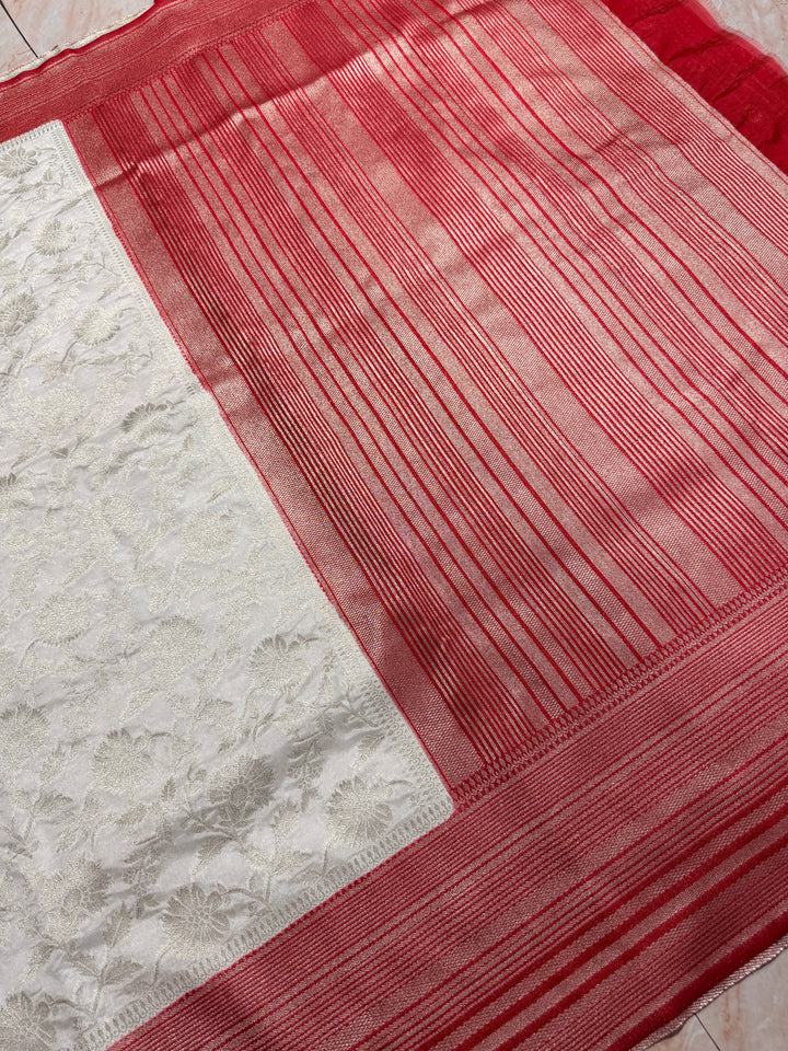 PAPER SILK WITH FLORAL JAAL DESIGN IN OFF WHITE COLOUR SHADE