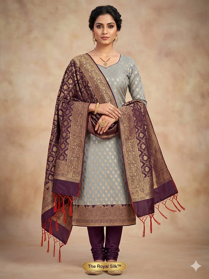BANARASI SILK IN LIGHT BLUE WITH VINE COLOUR DUPATTA AND BOTTOM WEAR