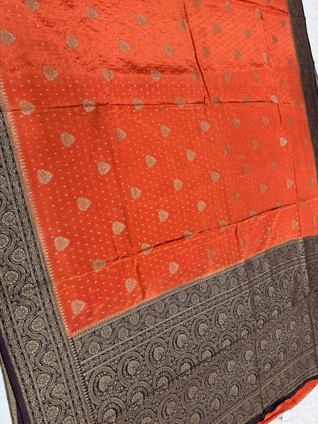 PREMIUM SEMI KHADDI VISCOSE GEORGETTE SAREE IN RUST ORANGE COLOUR SHADE WITH CHOCOLATE BORDER