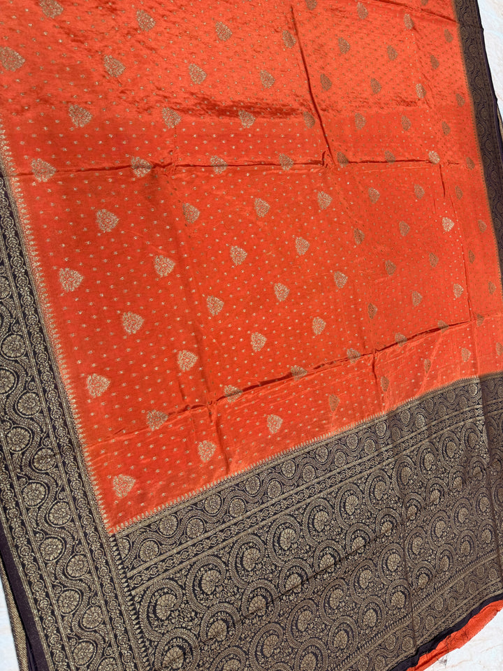 PREMIUM SEMI KHADDI VISCOSE GEORGETTE SAREE IN RUST ORANGE COLOUR SHADE WITH CHOCOLATE BORDER