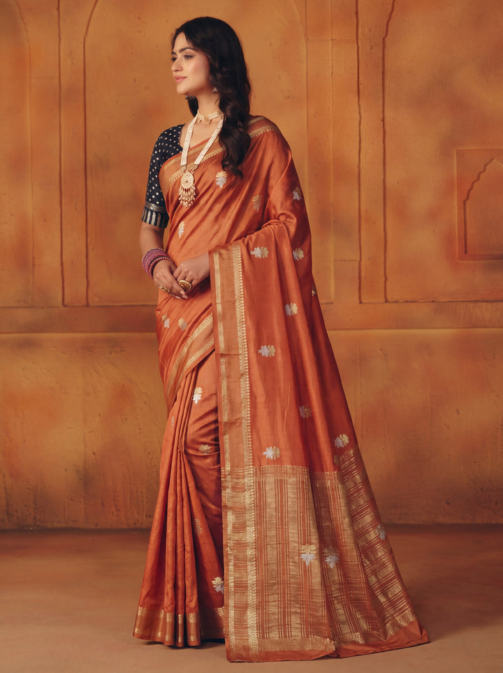 VISCOS IN GOLDEN EMBER IN GOLD SILVER ZARI WORK
