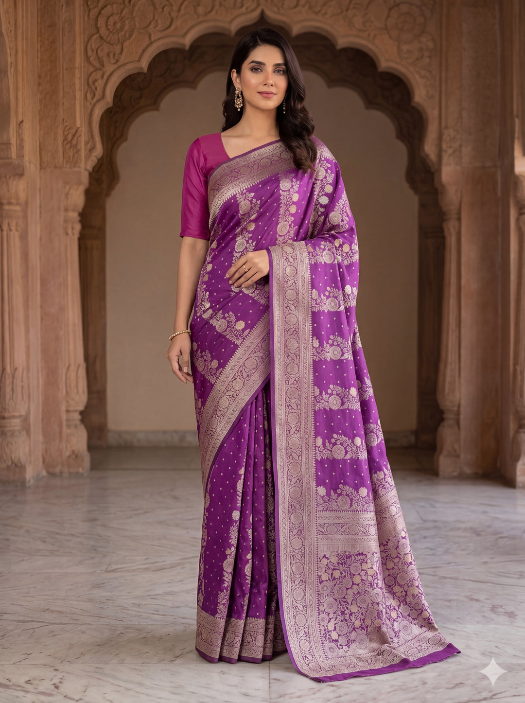 KHADDI GEROGETTE IN LAVENDER COLOUR WITH MULTI COLOUR ZARI WORK