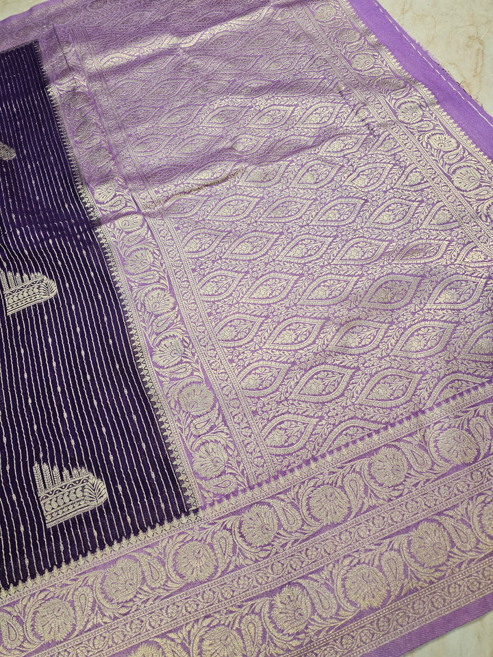 KHADDI GEORGETTE IN DEEP PURPLE WITH LAVENDER BORDER