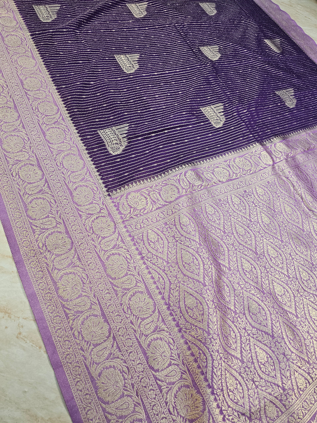 KHADDI GEORGETTE IN DEEP PURPLE WITH LAVENDER BORDER