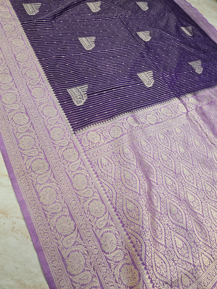 KHADDI GEORGETTE IN DEEP PURPLE WITH LAVENDER BORDER