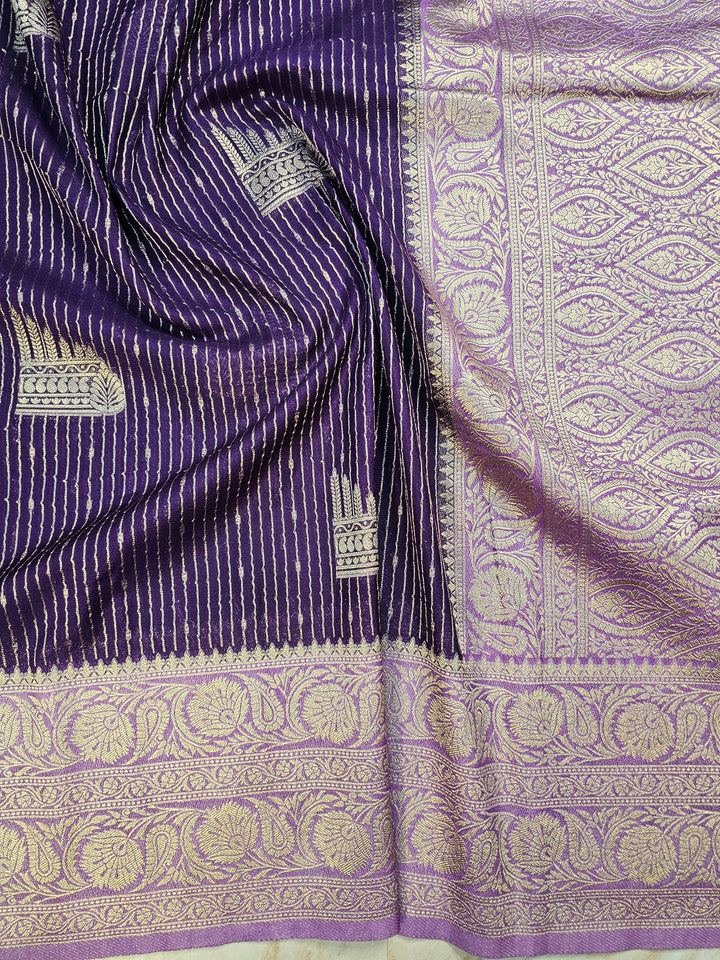 KHADDI GEORGETTE IN DEEP PURPLE WITH LAVENDER BORDER