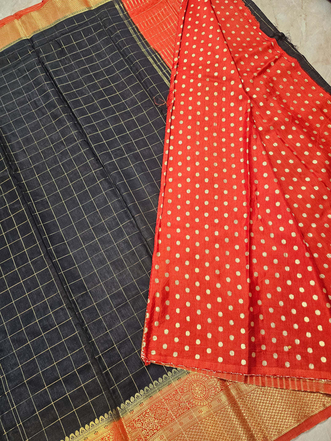 RUSSIAN SILK IN BLACK WITH RED BORDER