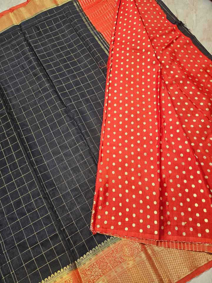 RUSSIAN SILK IN BLACK WITH RED BORDER