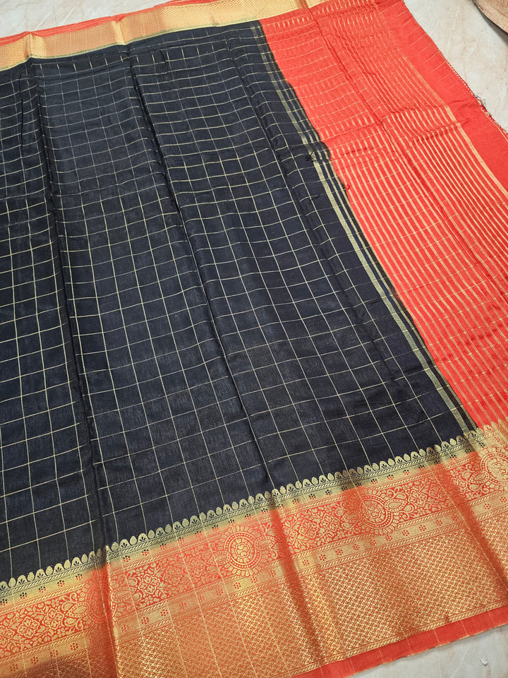 RUSSIAN SILK IN BLACK WITH RED BORDER