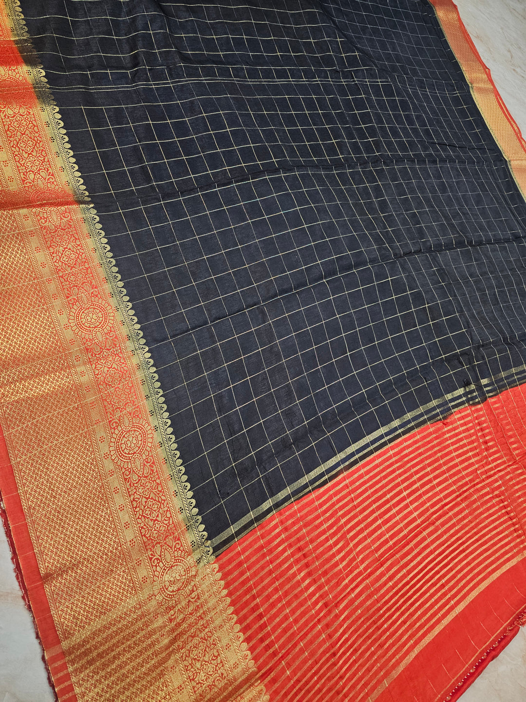 RUSSIAN SILK IN BLACK WITH RED BORDER