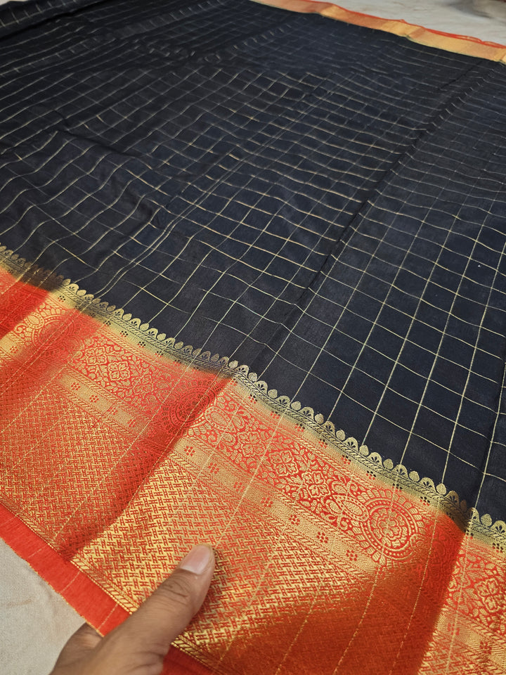RUSSIAN SILK IN BLACK WITH RED BORDER