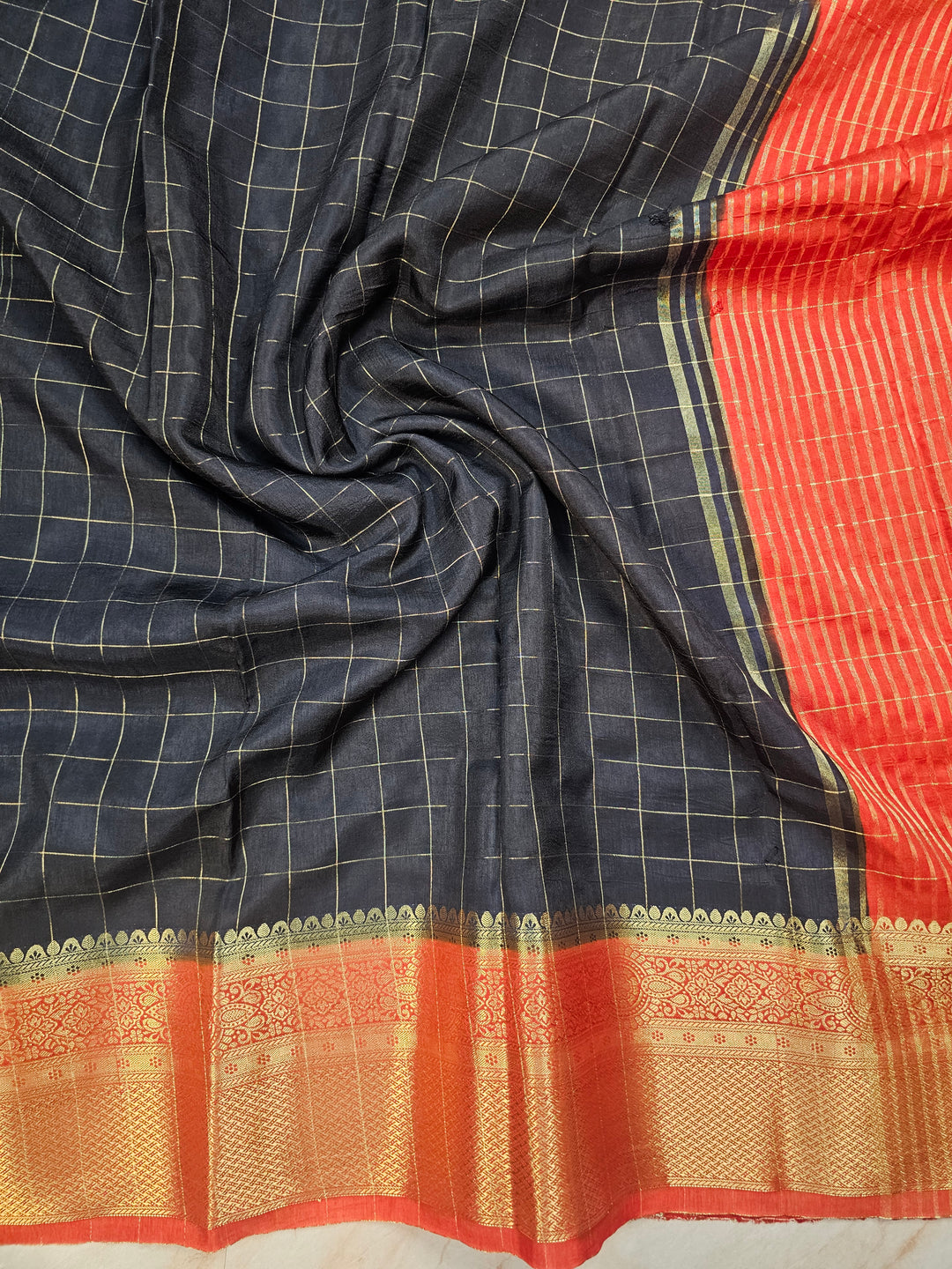 RUSSIAN SILK IN BLACK WITH RED BORDER