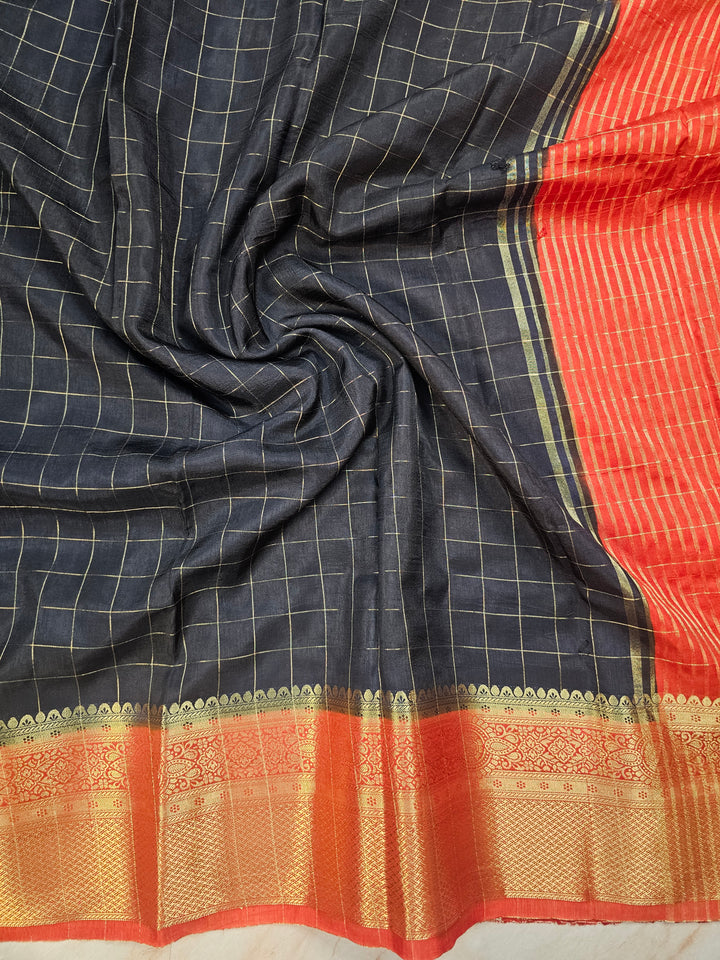 RUSSIAN SILK IN BLACK WITH RED BORDER