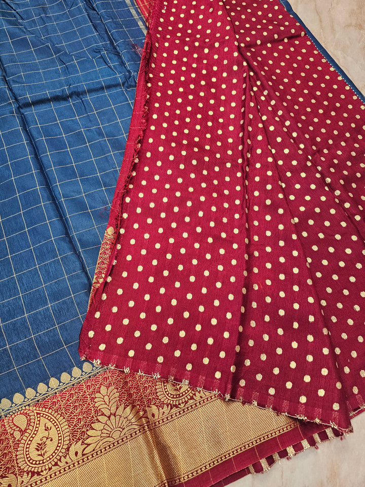 RUSSIAN SILK VISCOS IN GERMAN BLUE WITH RED BORDER