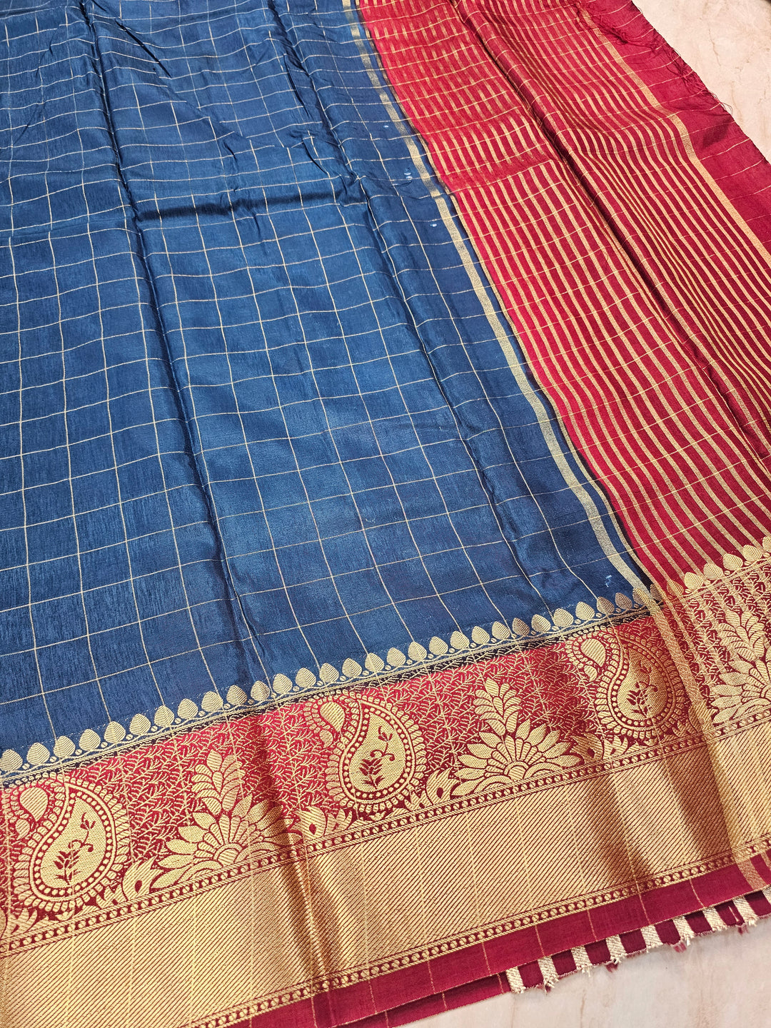 RUSSIAN SILK VISCOS IN GERMAN BLUE WITH RED BORDER