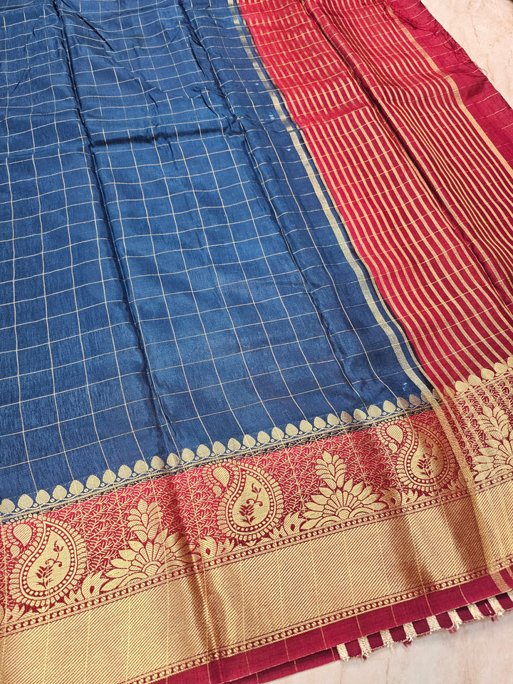 RUSSIAN SILK VISCOS IN GERMAN BLUE WITH RED BORDER