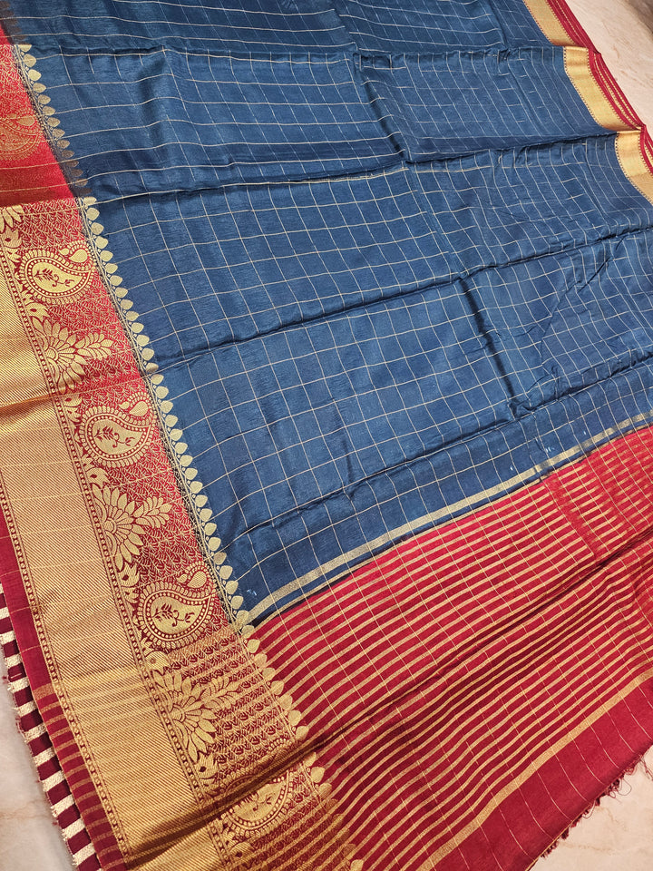 RUSSIAN SILK VISCOS IN GERMAN BLUE WITH RED BORDER