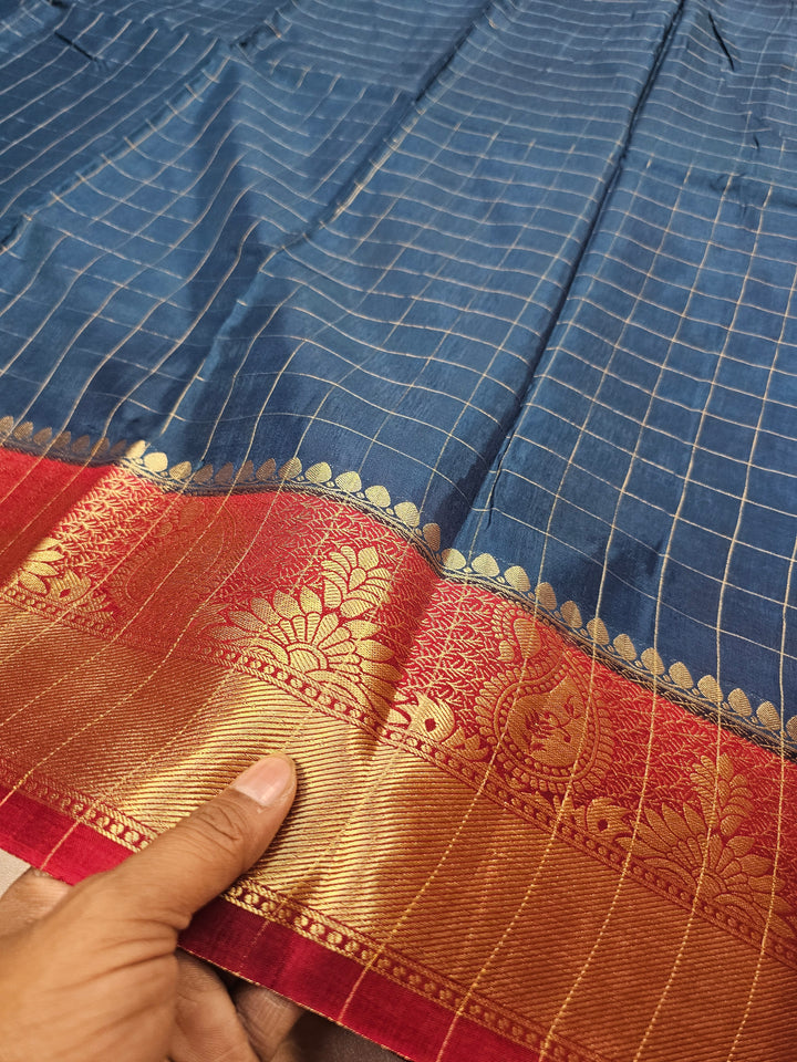 RUSSIAN SILK VISCOS IN GERMAN BLUE WITH RED BORDER