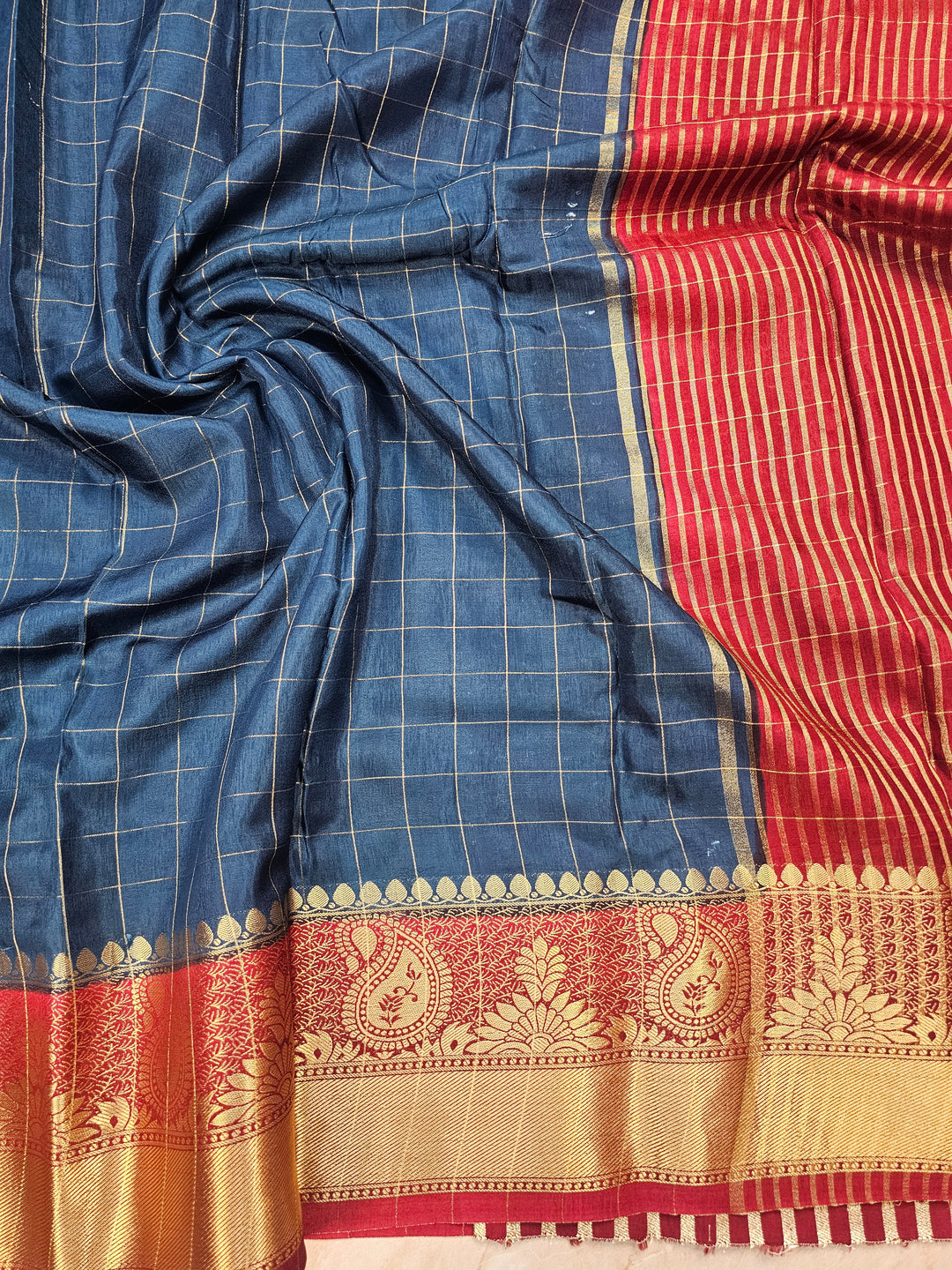 RUSSIAN SILK VISCOS IN GERMAN BLUE WITH RED BORDER