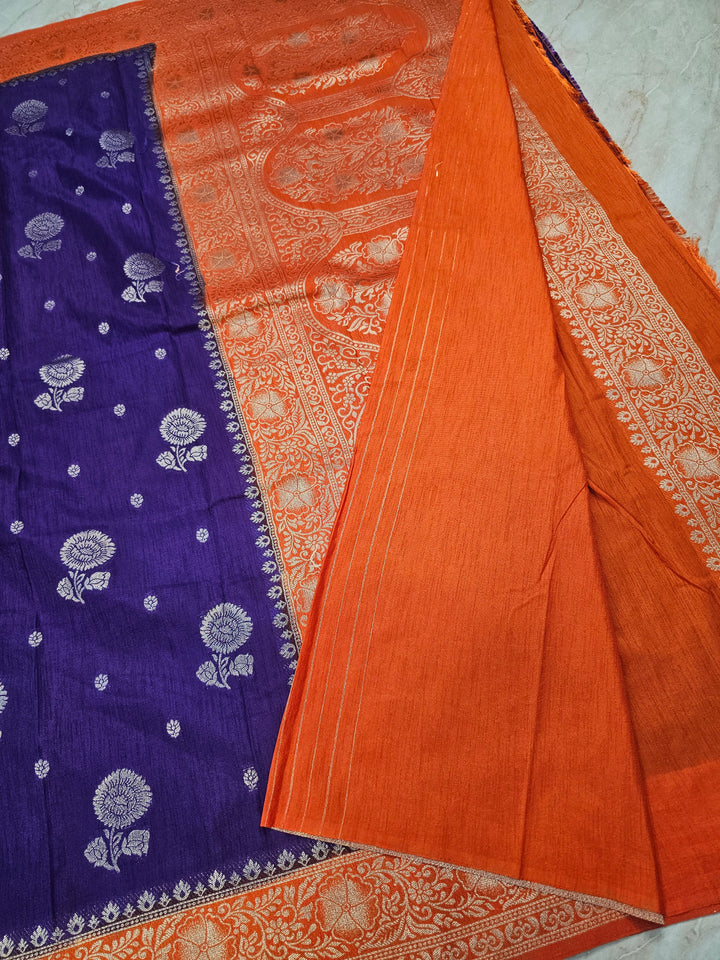 SOFT MATKA LINEN IN INDIGO WITH ORANGE BORDER