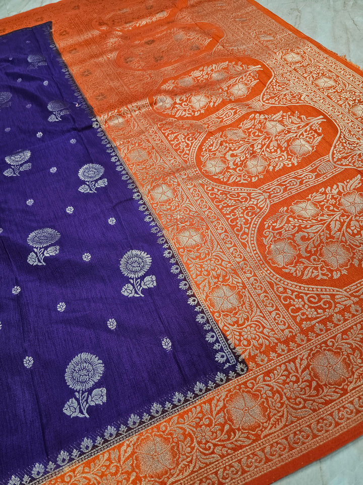 SOFT MATKA LINEN IN INDIGO WITH ORANGE BORDER