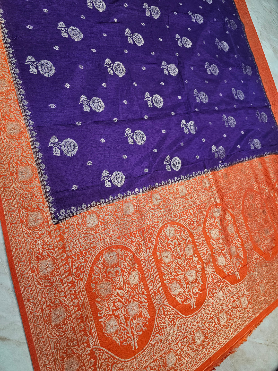 SOFT MATKA LINEN IN INDIGO WITH ORANGE BORDER