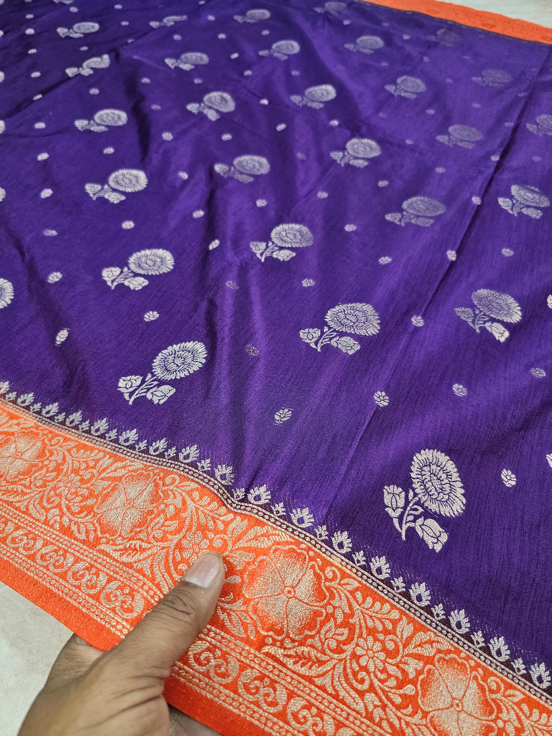 SOFT MATKA LINEN IN INDIGO WITH ORANGE BORDER