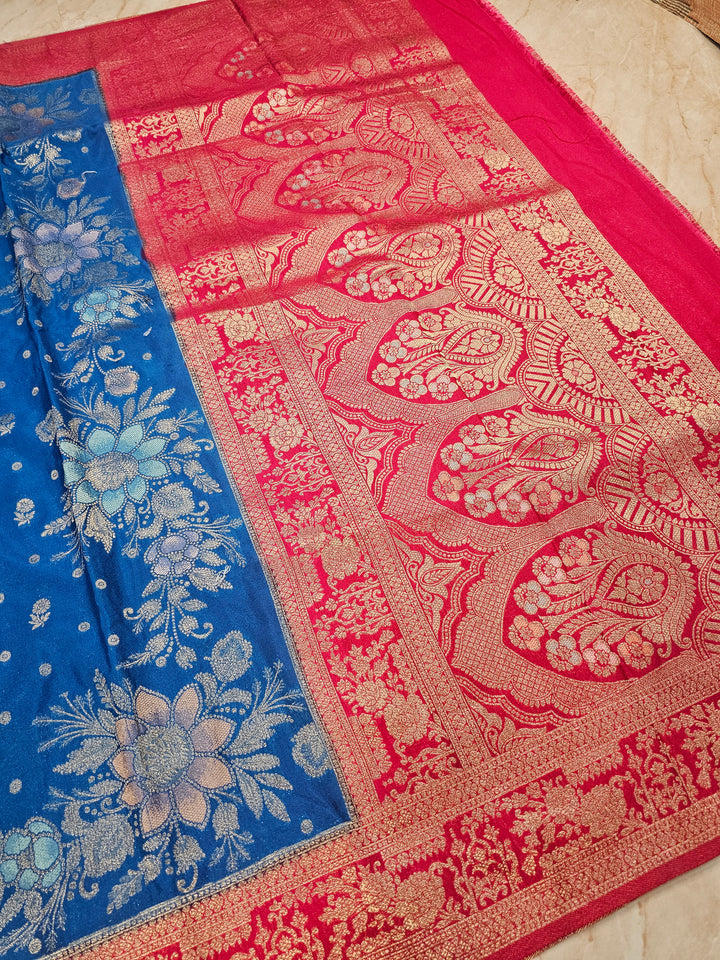 KHADDI GEROGETTE IN ROYAL BLUE WITH RED BORDER