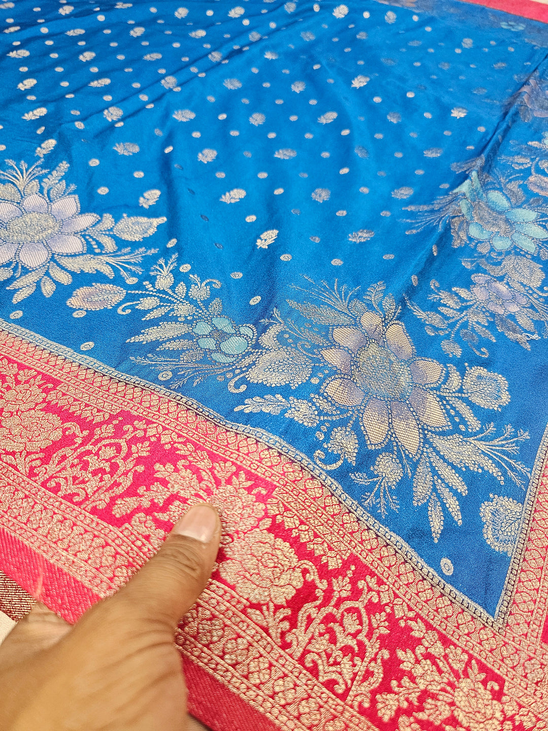 KHADDI GEROGETTE IN ROYAL BLUE WITH RED BORDER