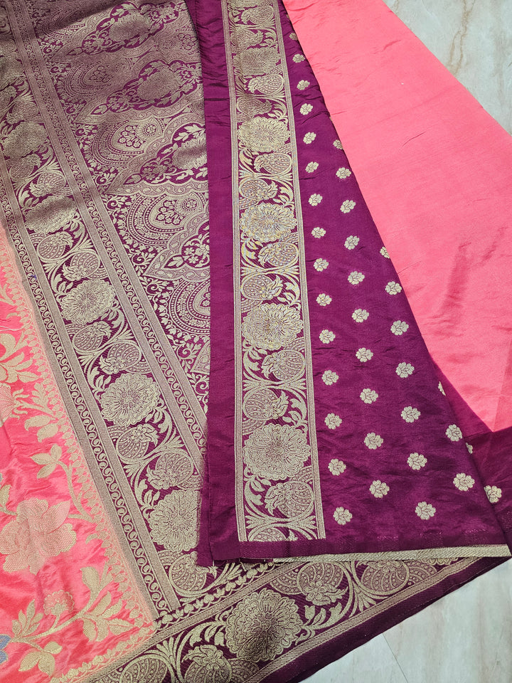 RUSSIAN SILK IN PEACH WITH MAGENTA BORDER