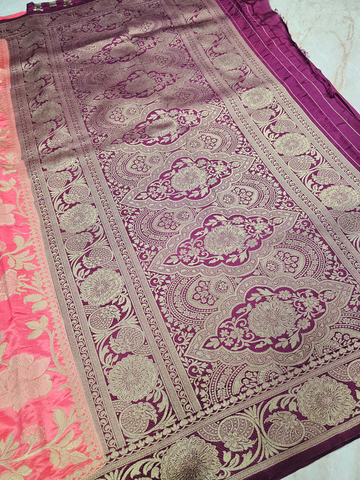 RUSSIAN SILK IN PEACH WITH MAGENTA BORDER