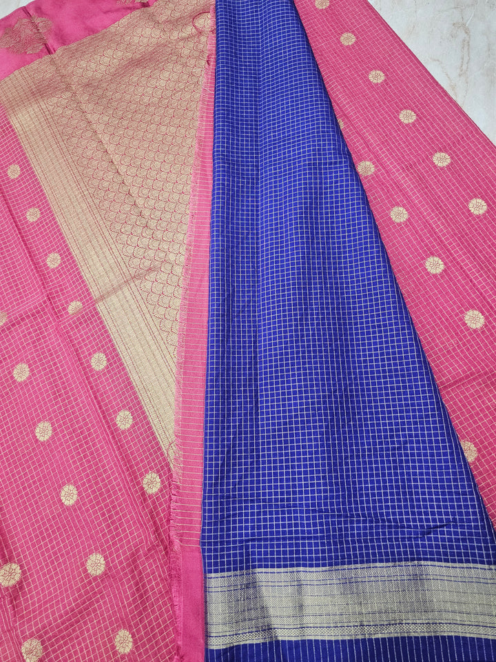 CREPE GEORGETTE IN DARK PINK WITH CHECKS AND BOOTI