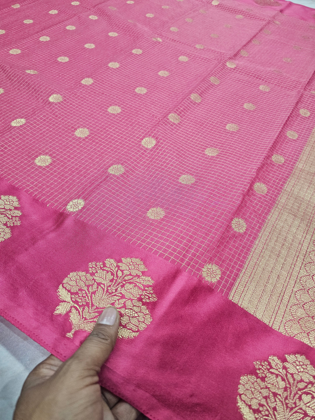 CREPE GEORGETTE IN DARK PINK WITH CHECKS AND BOOTI