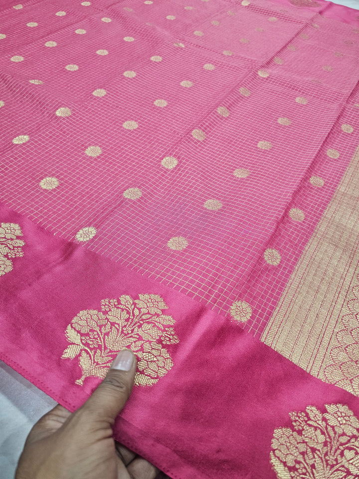 CREPE GEORGETTE IN DARK PINK WITH CHECKS AND BOOTI