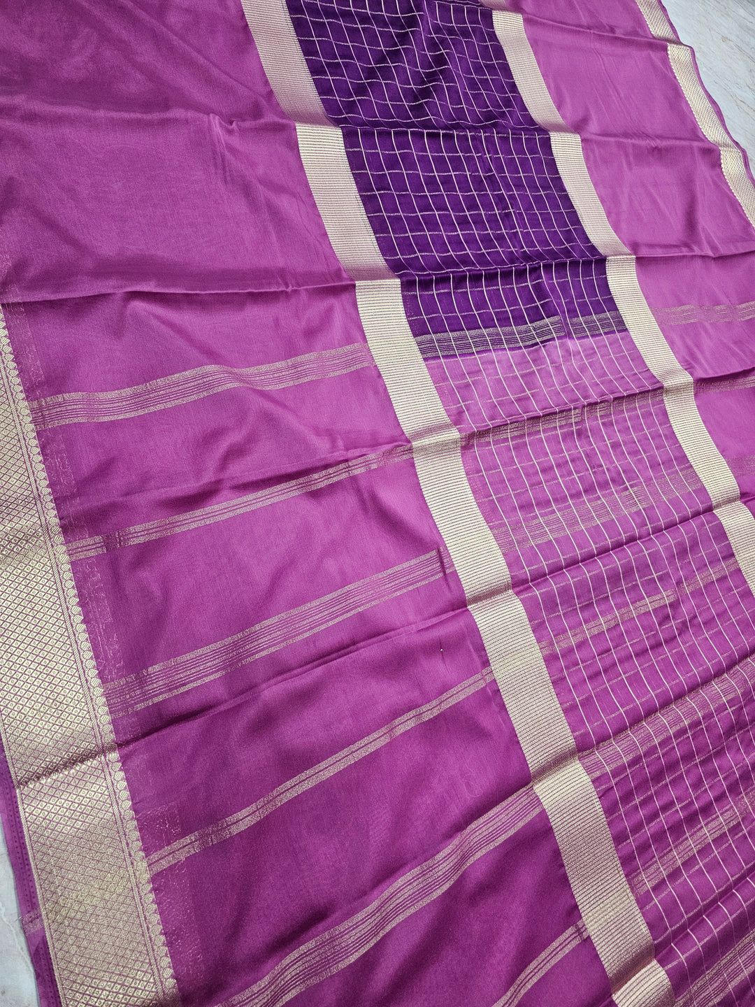 MYSORE CREPE IN PURPLE WITH MAGENTA COLOUR