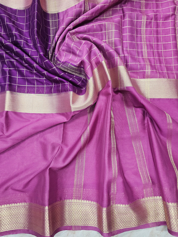 MYSORE CREPE IN PURPLE WITH MAGENTA COLOUR