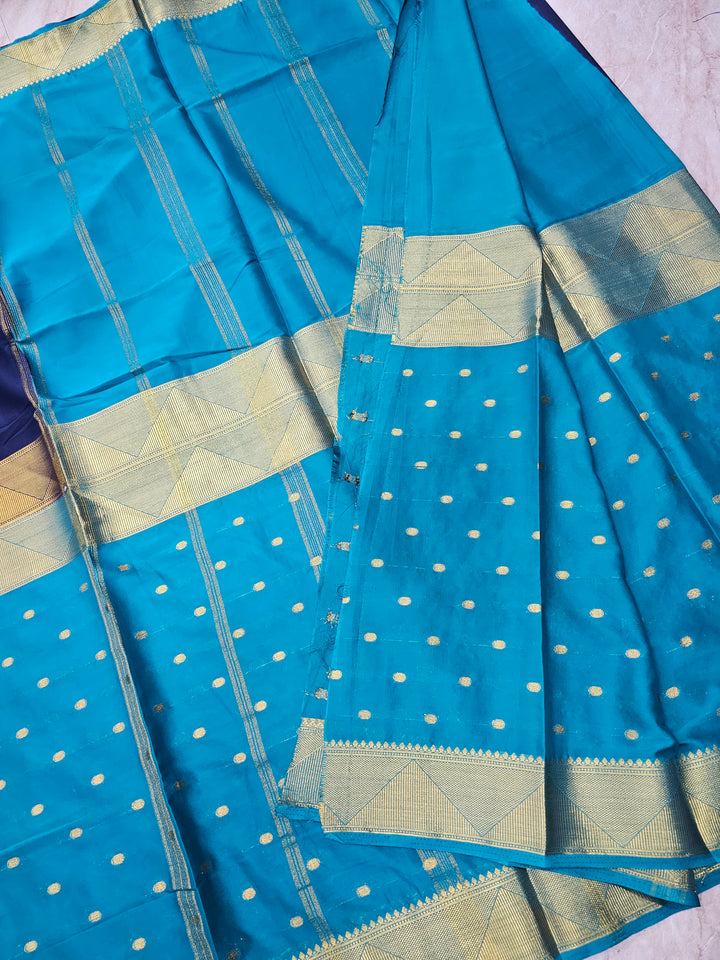 MYSORE CREPE IN NAVY BLUE WITH ROYAL BLUE