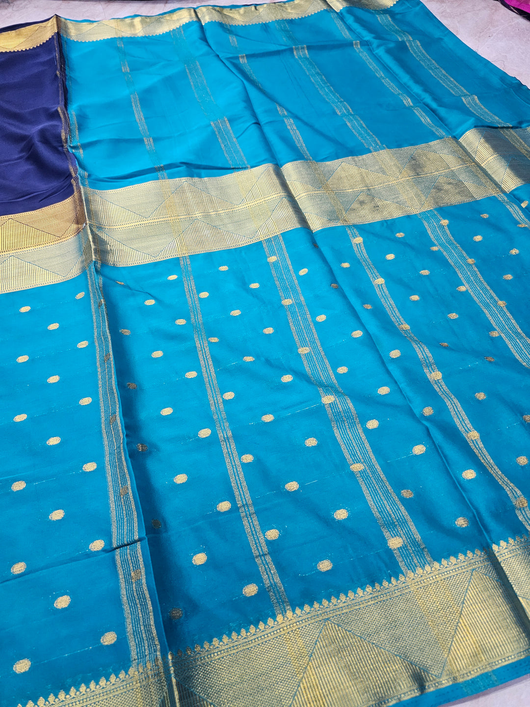 MYSORE CREPE IN NAVY BLUE WITH ROYAL BLUE