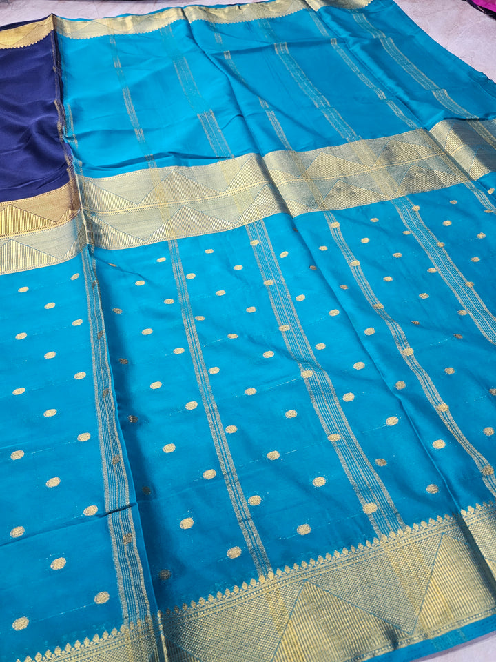 MYSORE CREPE IN NAVY BLUE WITH ROYAL BLUE
