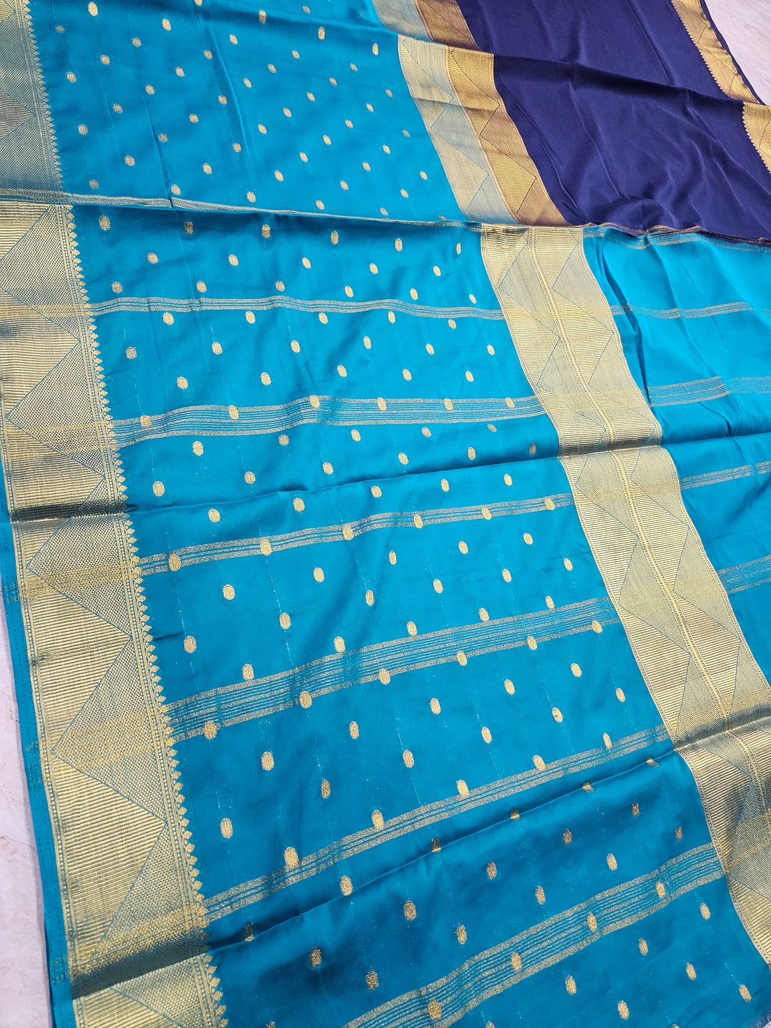 MYSORE CREPE IN NAVY BLUE WITH ROYAL BLUE