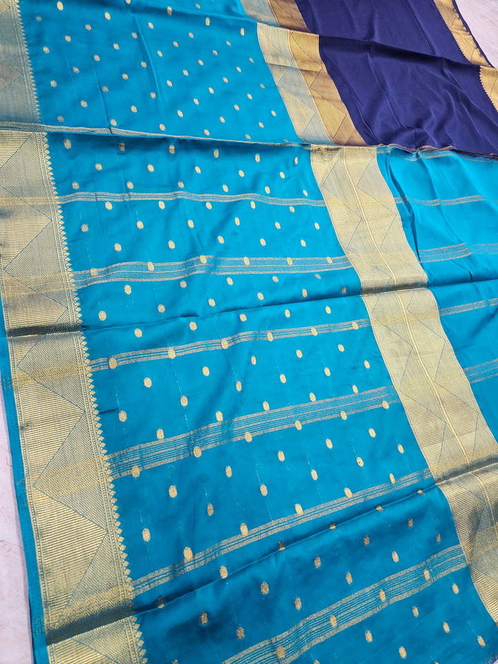 MYSORE CREPE IN NAVY BLUE WITH ROYAL BLUE