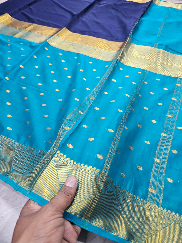 MYSORE CREPE IN NAVY BLUE WITH ROYAL BLUE