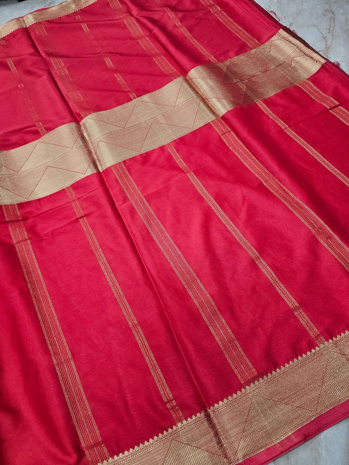 MYSORE CREPE IN ROYAL BLUE WITH RED BORDER