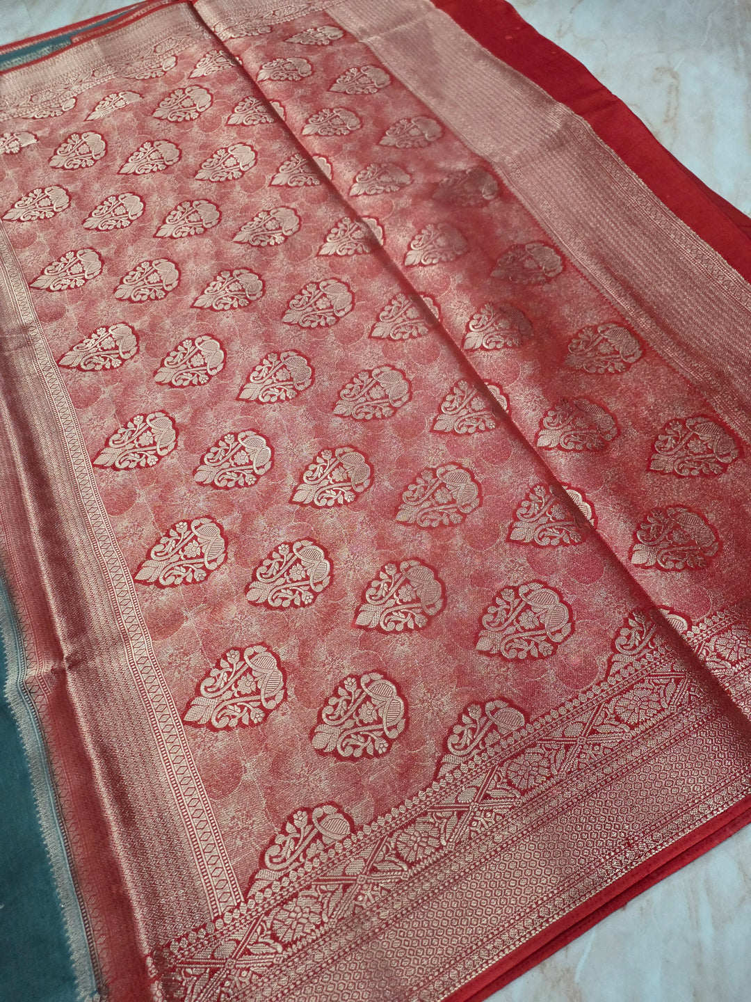 RUSSIAN SILK IN DARK GREY WITH RED BORDER