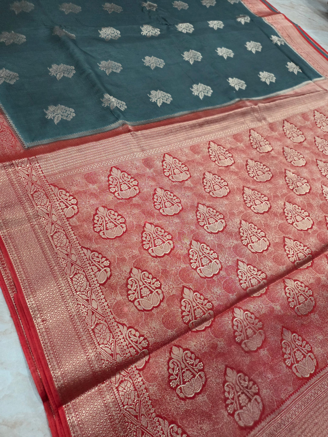 RUSSIAN SILK IN DARK GREY WITH RED BORDER
