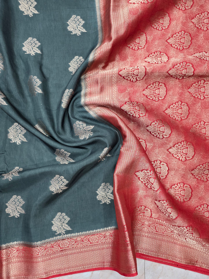 RUSSIAN SILK IN DARK GREY WITH RED BORDER