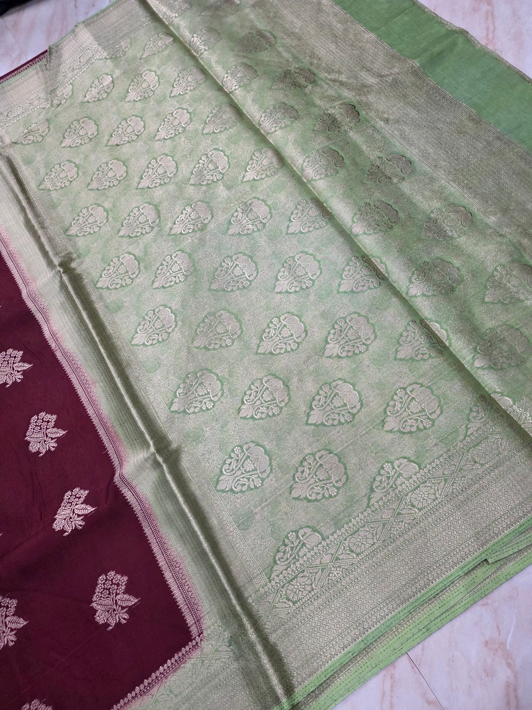 RUSSIAN SILK IN VINE WITH PISTA GREEN  BORDER