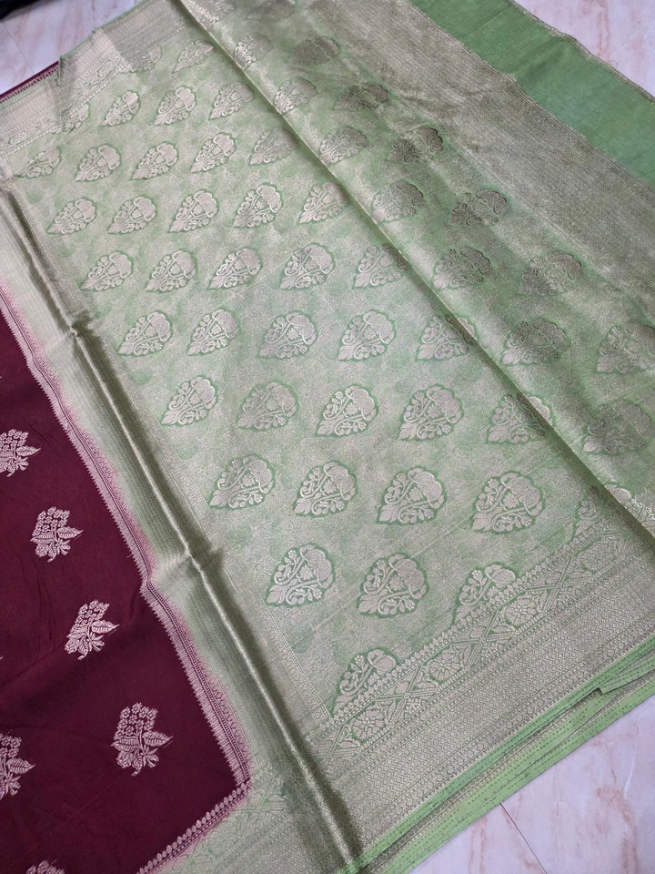 RUSSIAN SILK IN VINE WITH PISTA GREEN  BORDER